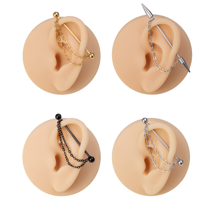 Body Jewelry Implants - Barbell de perçage industriel avec chaîne,